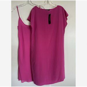 RALPH LAUREN 2 Pc. Fuscia Pink Shift Dress with Slip NWT 10 Runs Small